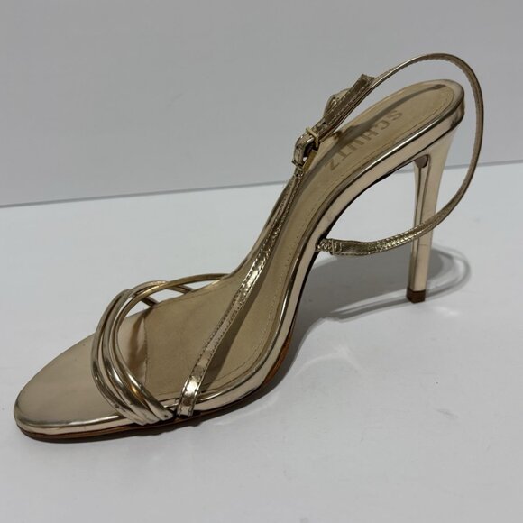 Schutz Women’s Inez, Gold Heeled Sandals, Size 7.5 B - Picture 2 of 5